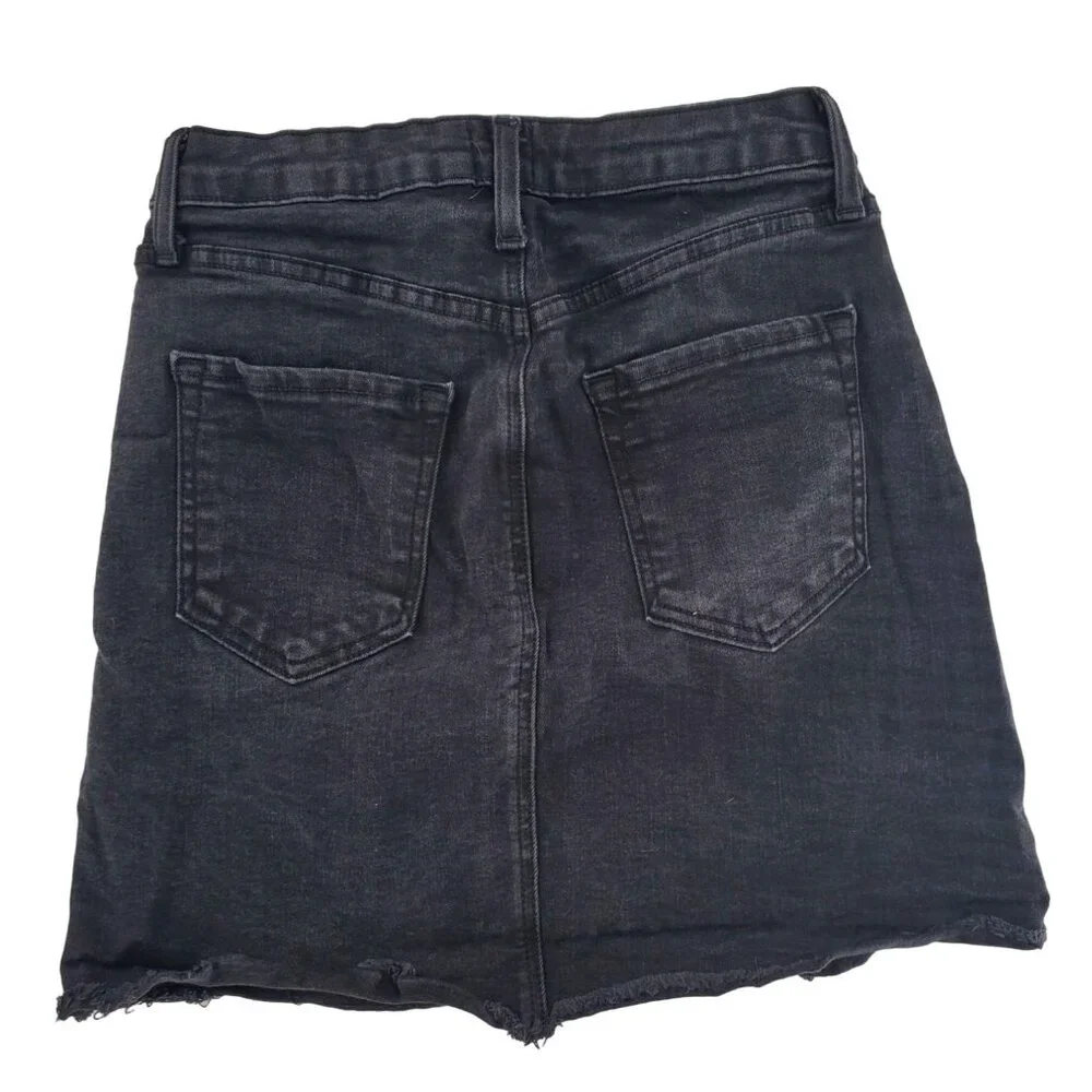 Just Black XS Jean Skirt Released Hem Stretch Casual Retro Classic Denim Black